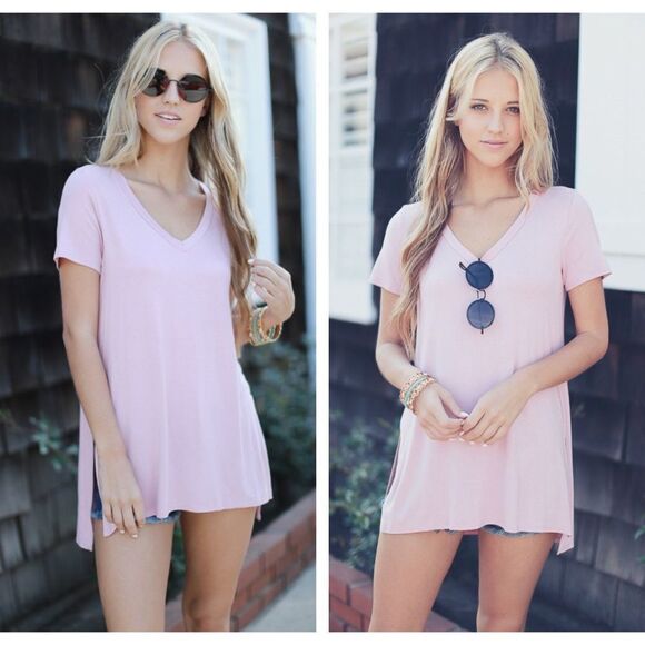 NEW Blush Pink V-Neck Tee - Picture 5 of 7